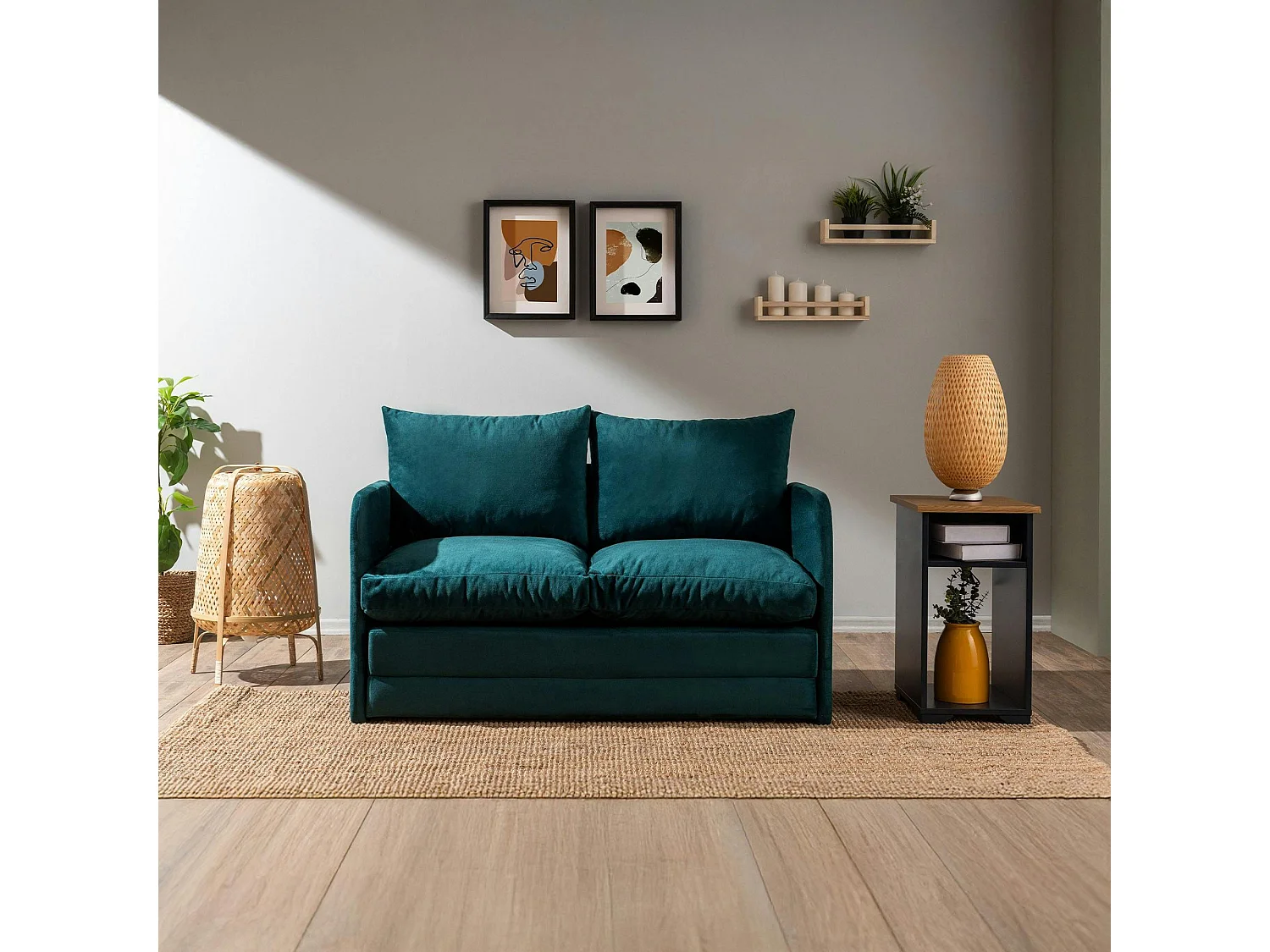 Canapé-lit d'appoint en tissu bleu lagon, 2 personnes ORURO