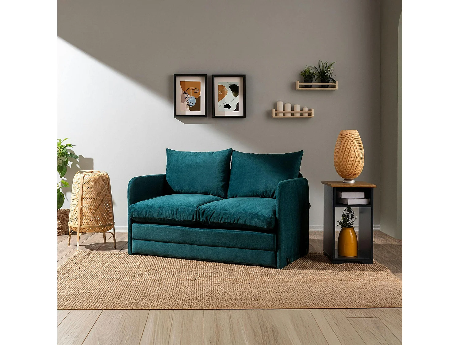 Canapé-lit d'appoint en tissu bleu lagon, 2 personnes ORURO