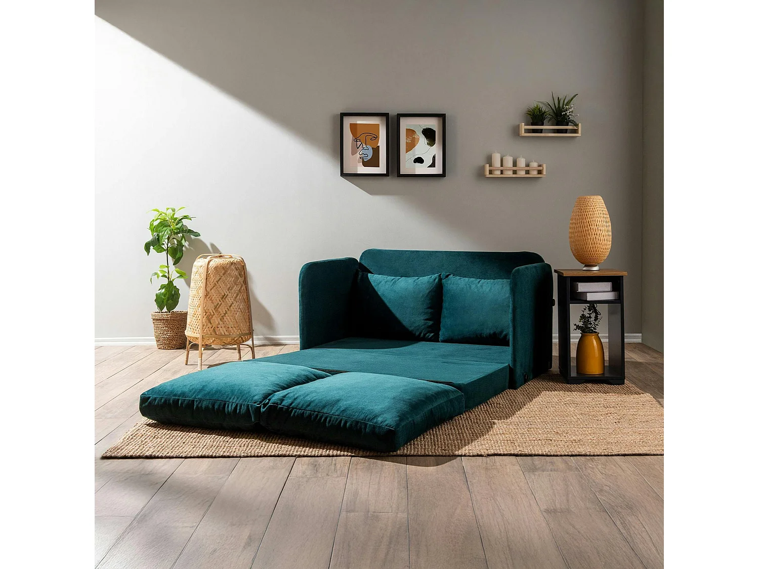 Canapé-lit d'appoint en tissu bleu lagon, 2 personnes ORURO