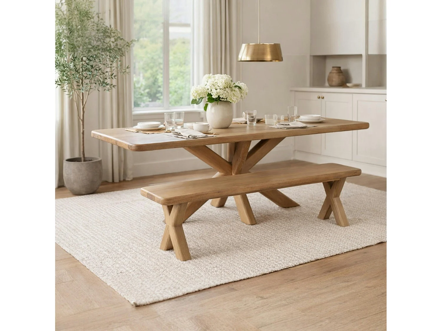 Banc de salle à manger bois pieds en croix 180 cm ASTER