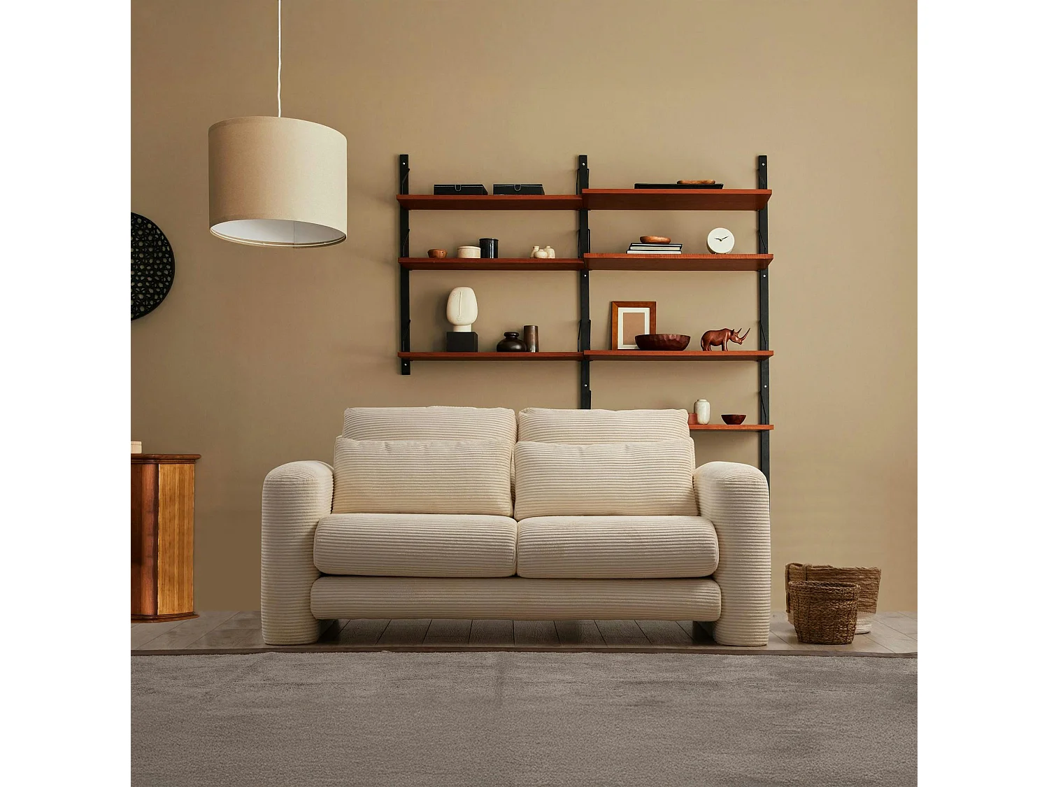 Canapé 2 places beige velours côtelé, lignes arrondies LUCCA