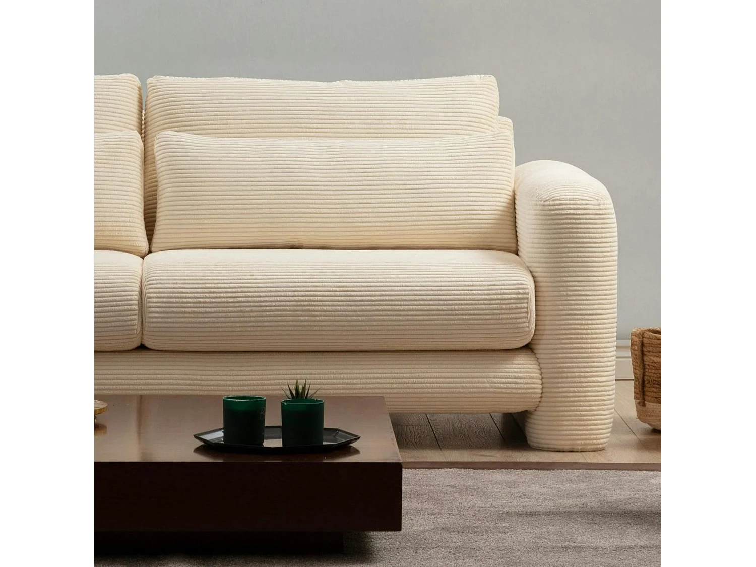 Canapé 2 places beige velours côtelé, lignes arrondies LUCCA