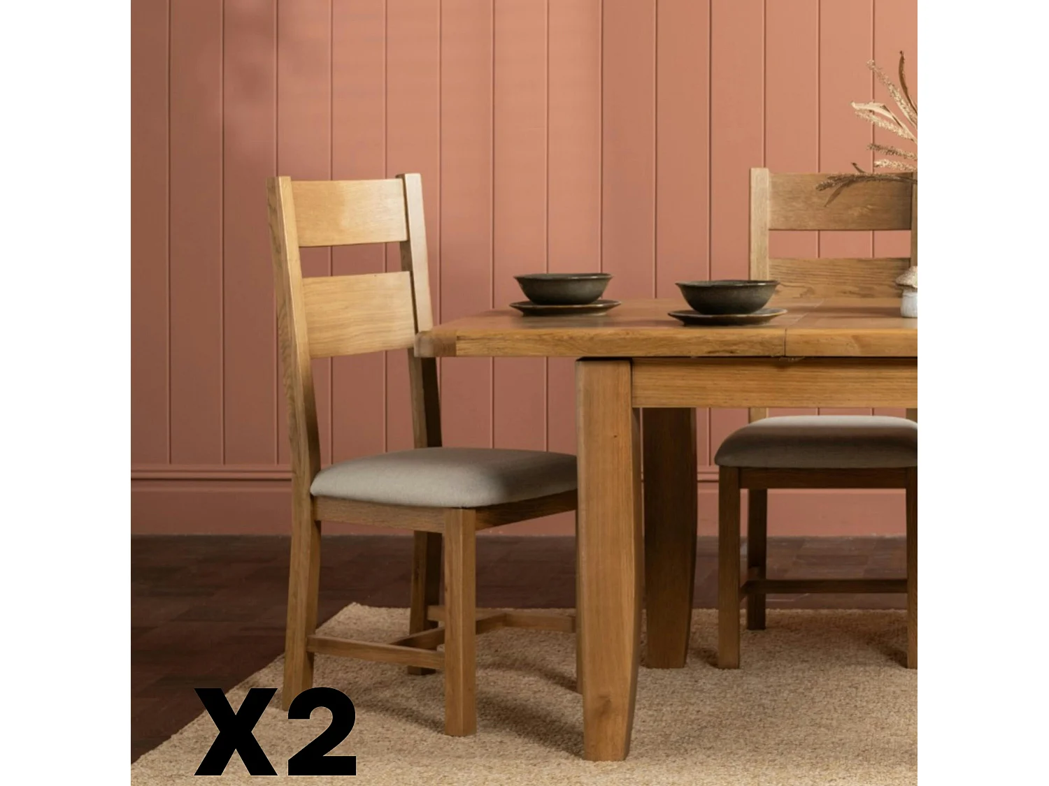 Chaise de salle à manger bois et tissu (lot de 2) VALMONT
