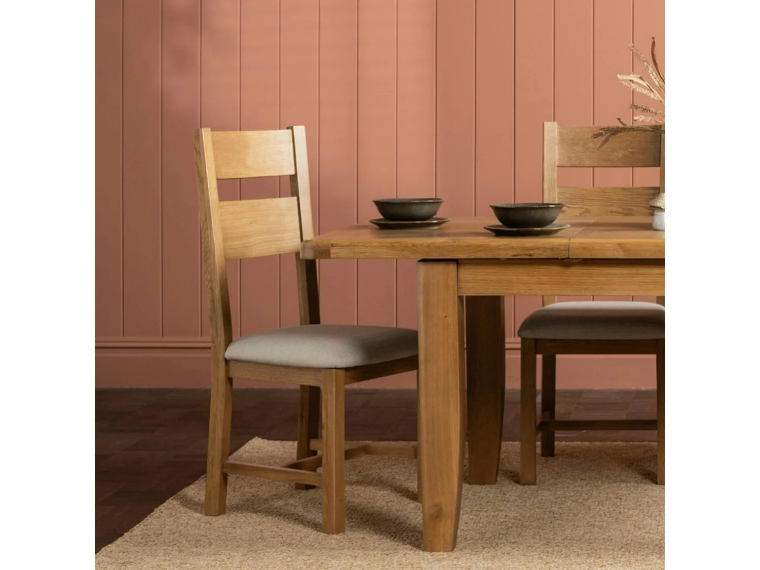 Chaise de salle à manger bois et tissu (lot de 2) VALMONT