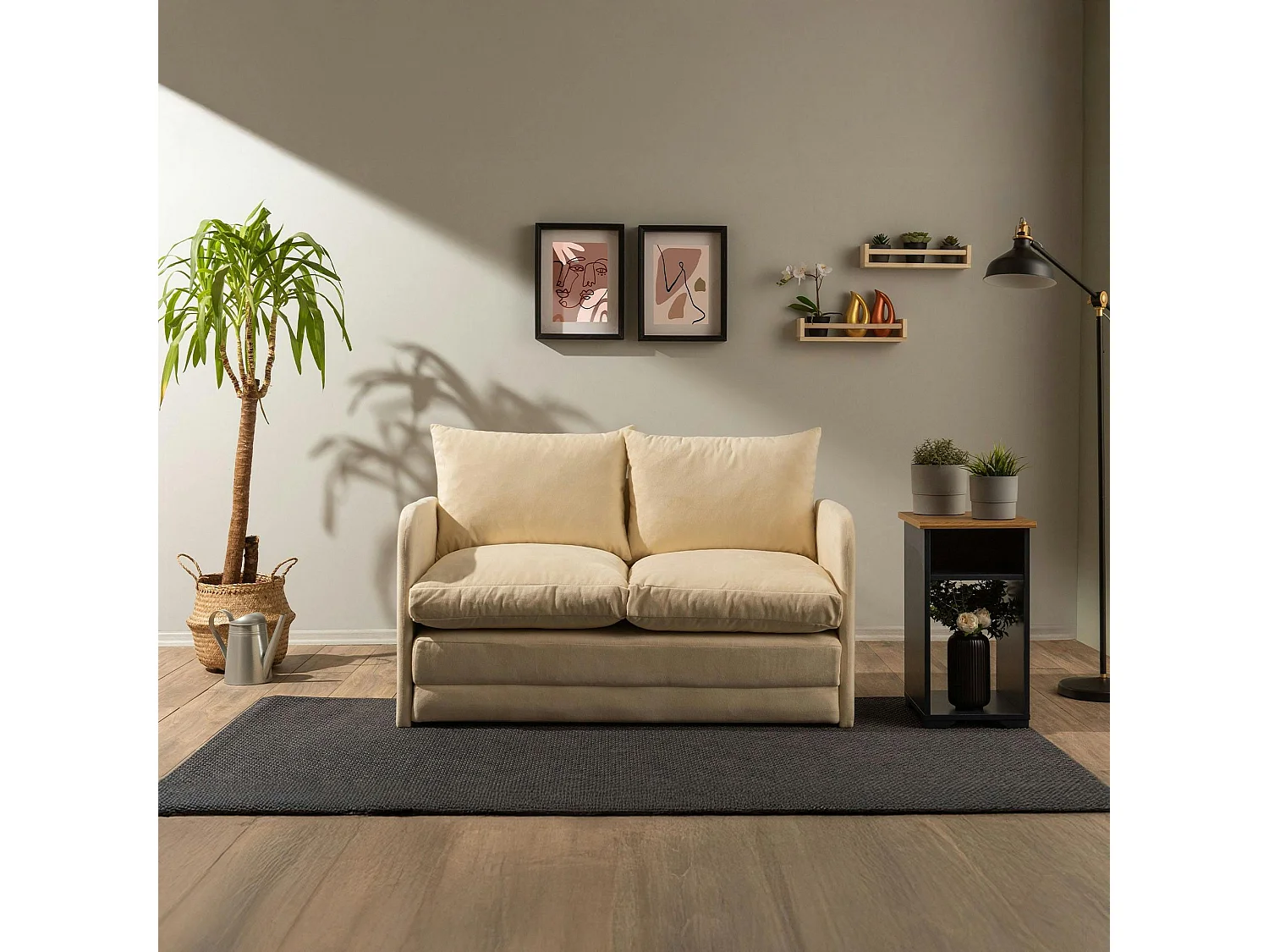 Canapé-lit d'appoint en tissu crème, 2 personnes ORURO