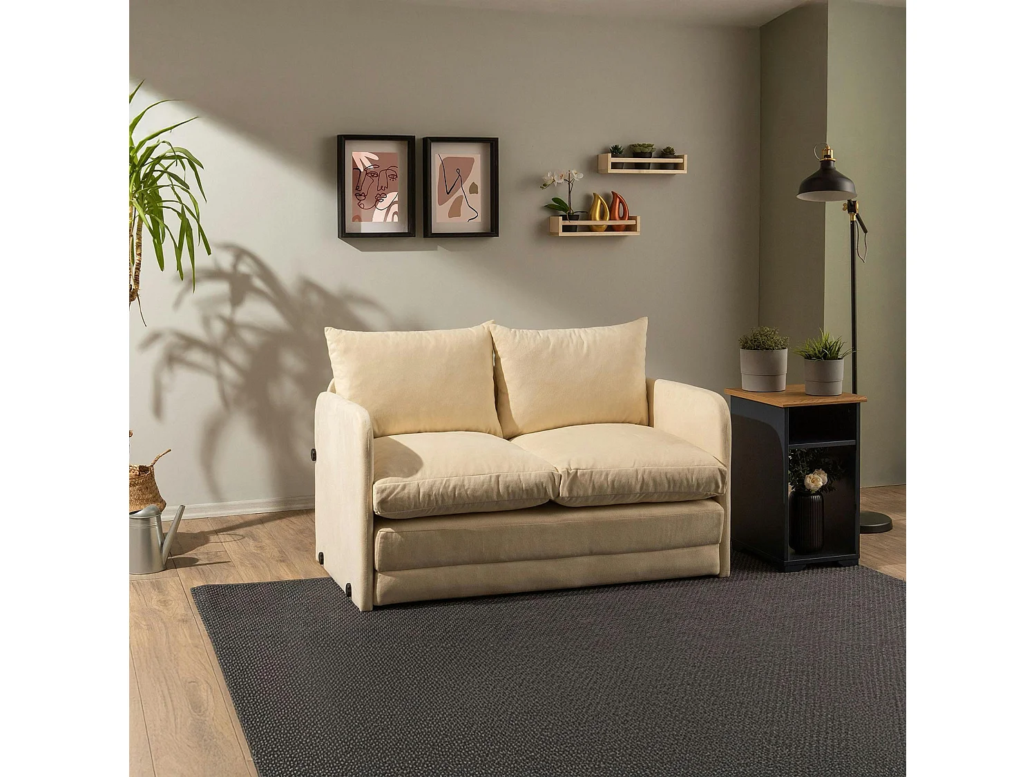 Canapé-lit d'appoint en tissu crème, 2 personnes ORURO