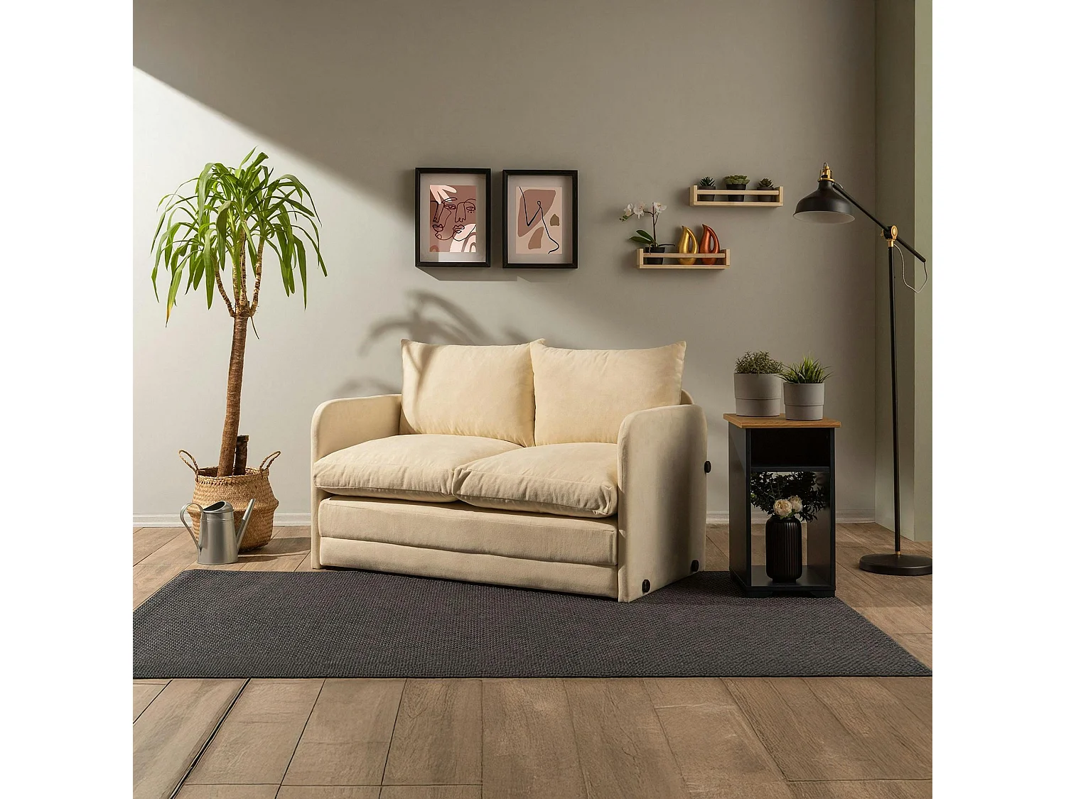 Canapé-lit d'appoint en tissu crème, 2 personnes ORURO