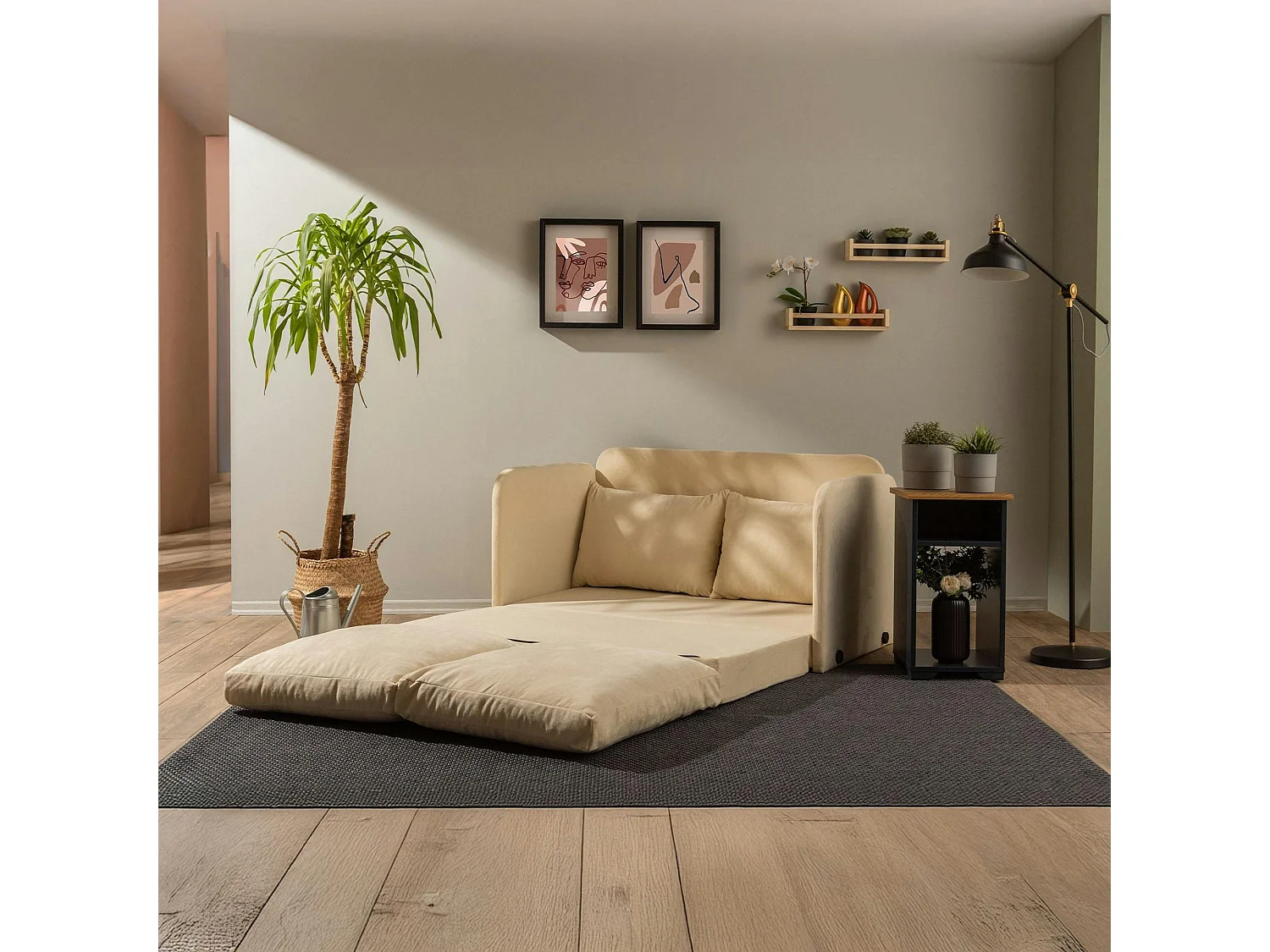 Canapé-lit d'appoint en tissu crème, 2 personnes ORURO