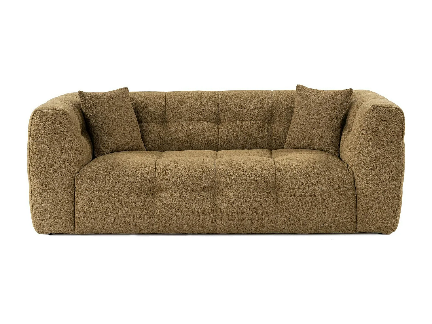 Canapé 2 places capitonné kaki, coussins assortis RAVELLO