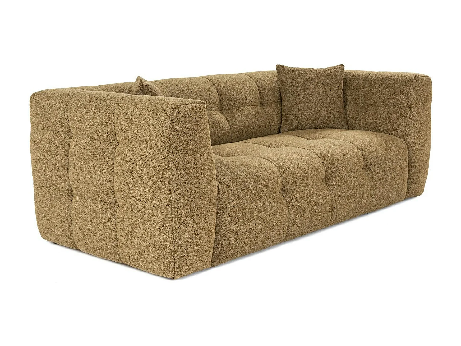 Canapé 2 places capitonné kaki, coussins assortis RAVELLO