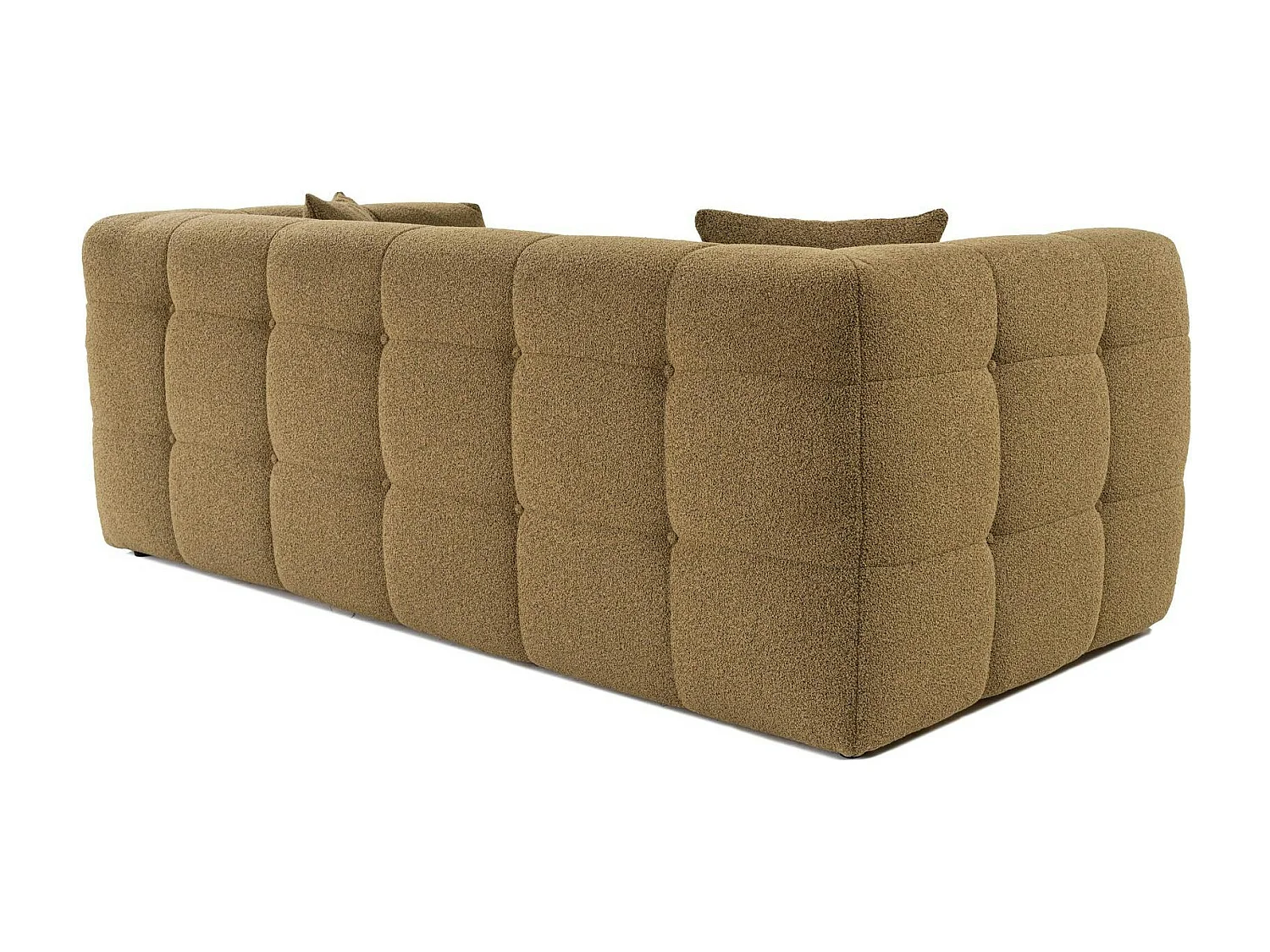 Canapé 2 places capitonné kaki, coussins assortis RAVELLO