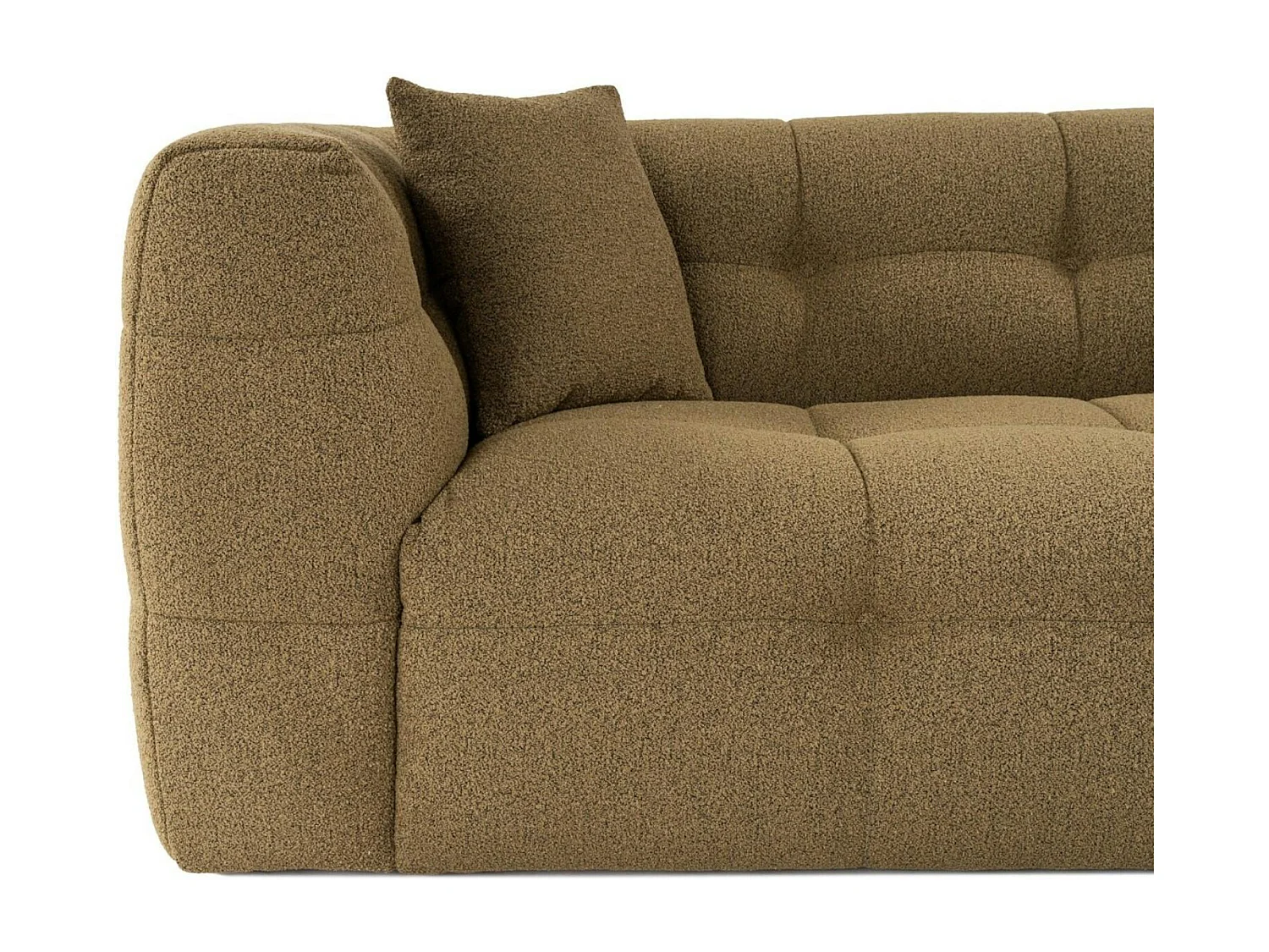 Canapé 2 places capitonné kaki, coussins assortis RAVELLO