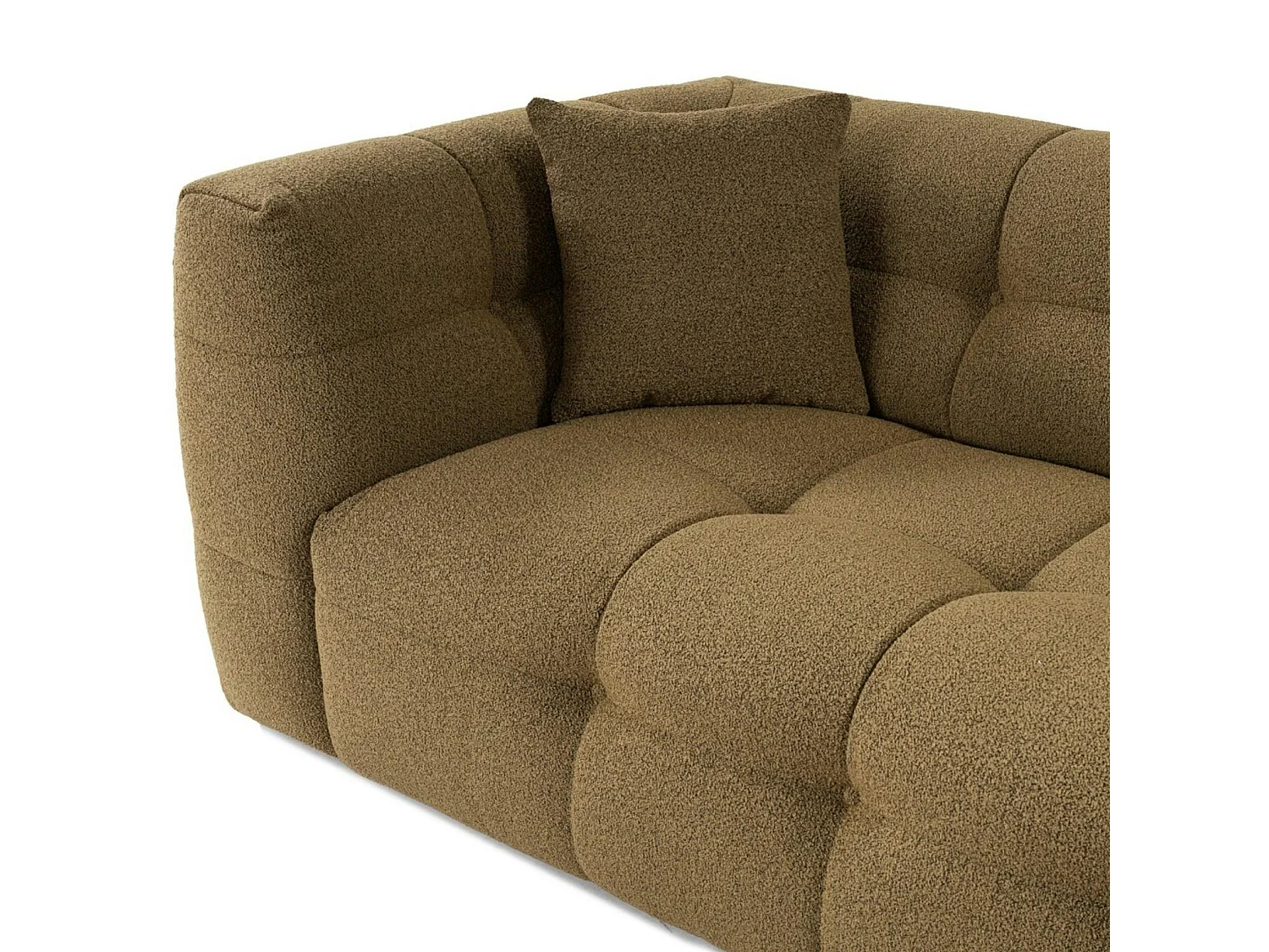 Canapé 2 places capitonné kaki, coussins assortis RAVELLO