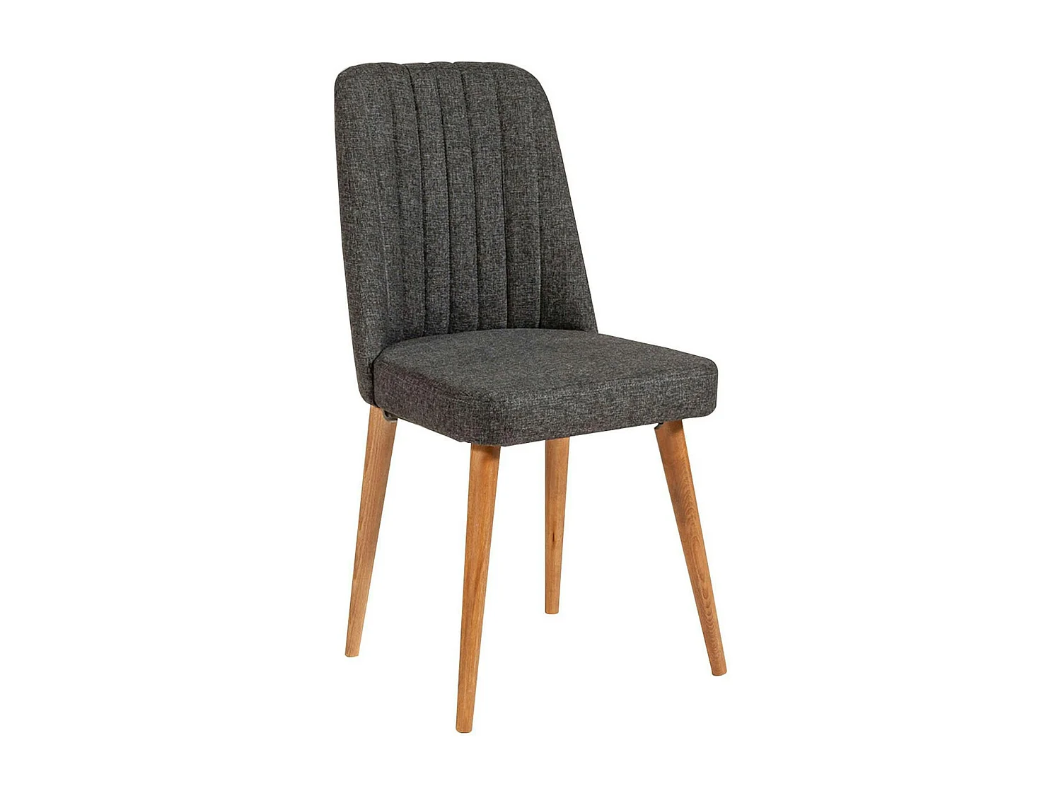 Chaise en lin gris - dossier rainuré et pieds bois ROSARIO