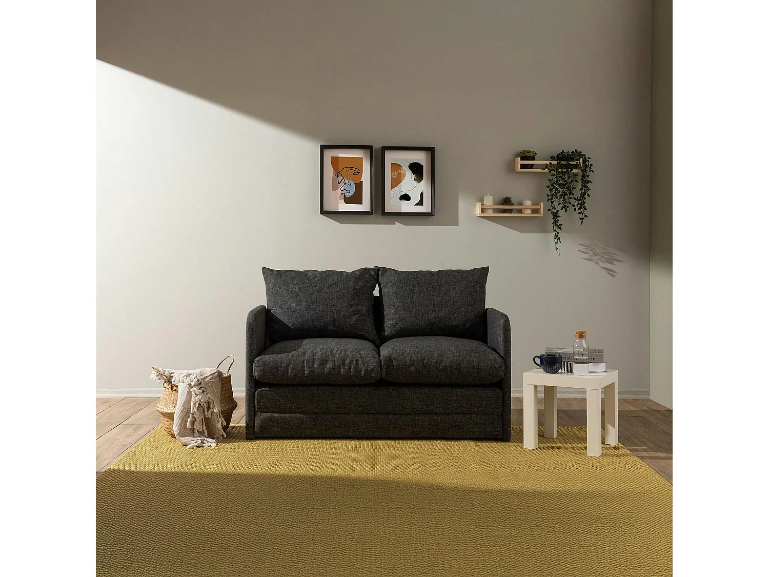 Canapé-lit d'appoint en lin gris foncé, 2 personnes ORURO