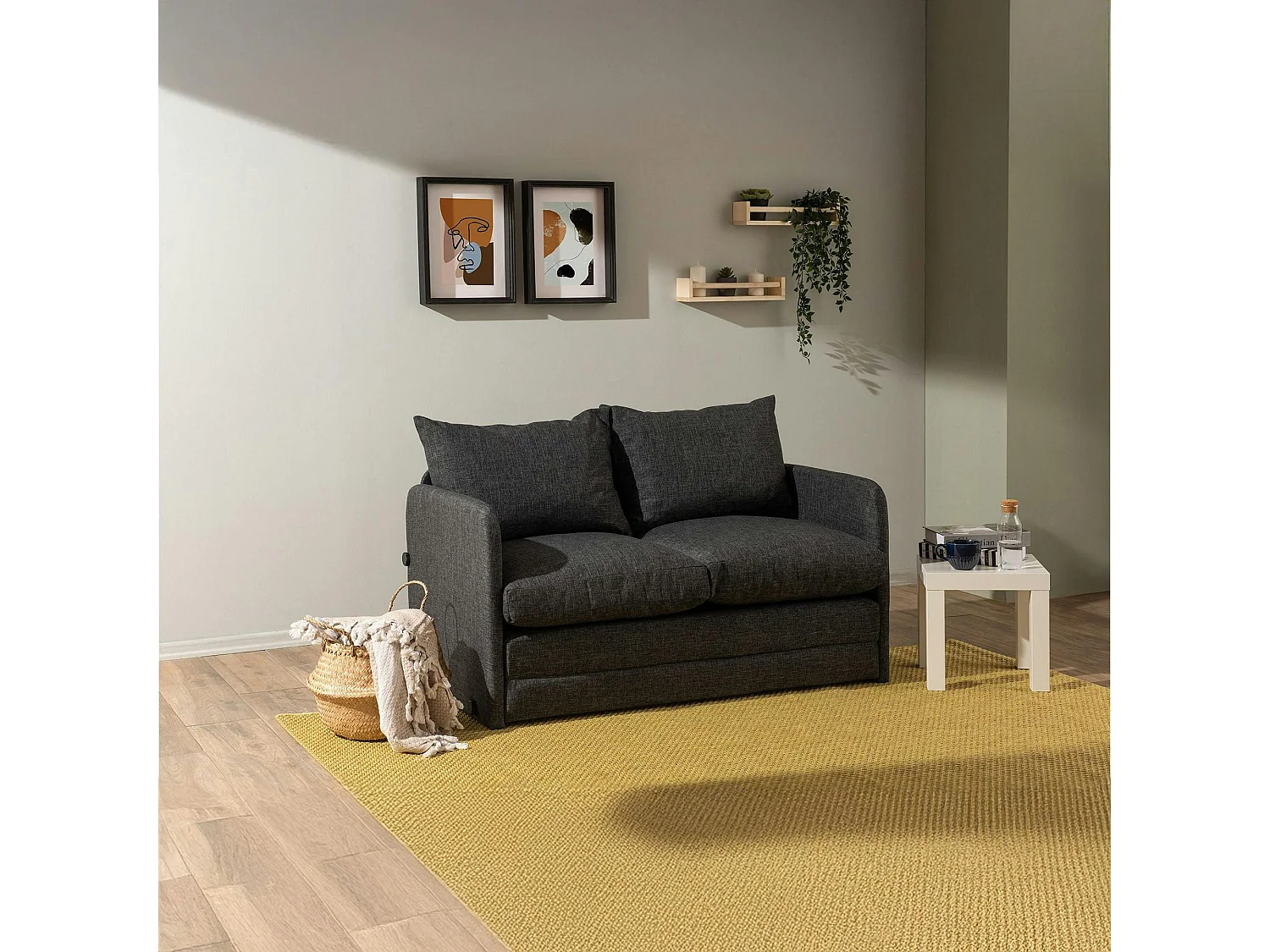 Canapé-lit d'appoint en lin gris foncé, 2 personnes ORURO