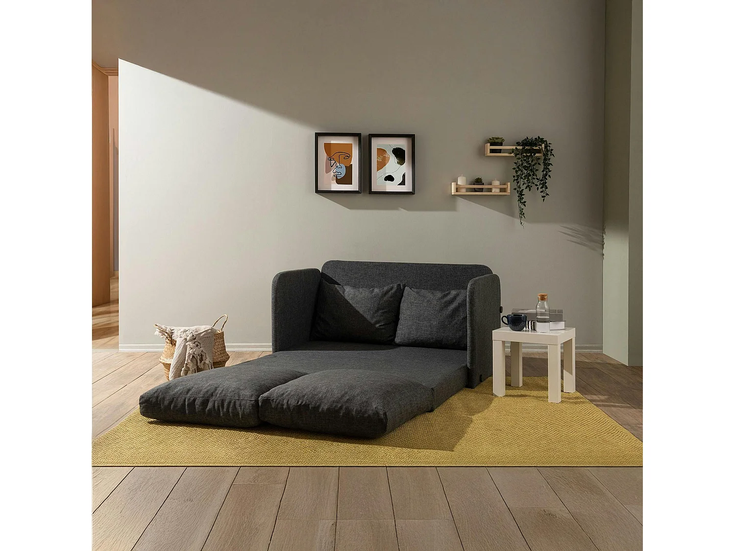Canapé-lit d'appoint en lin gris foncé, 2 personnes ORURO