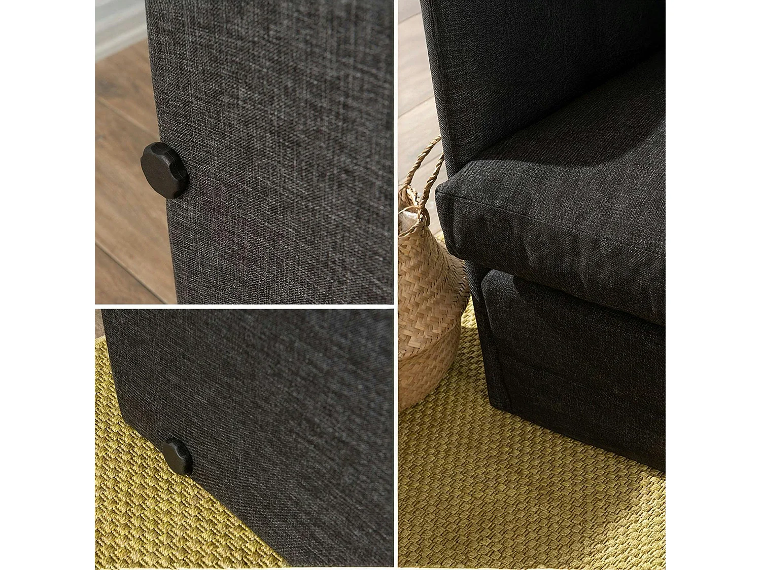 Canapé-lit d'appoint en lin gris foncé, 2 personnes ORURO