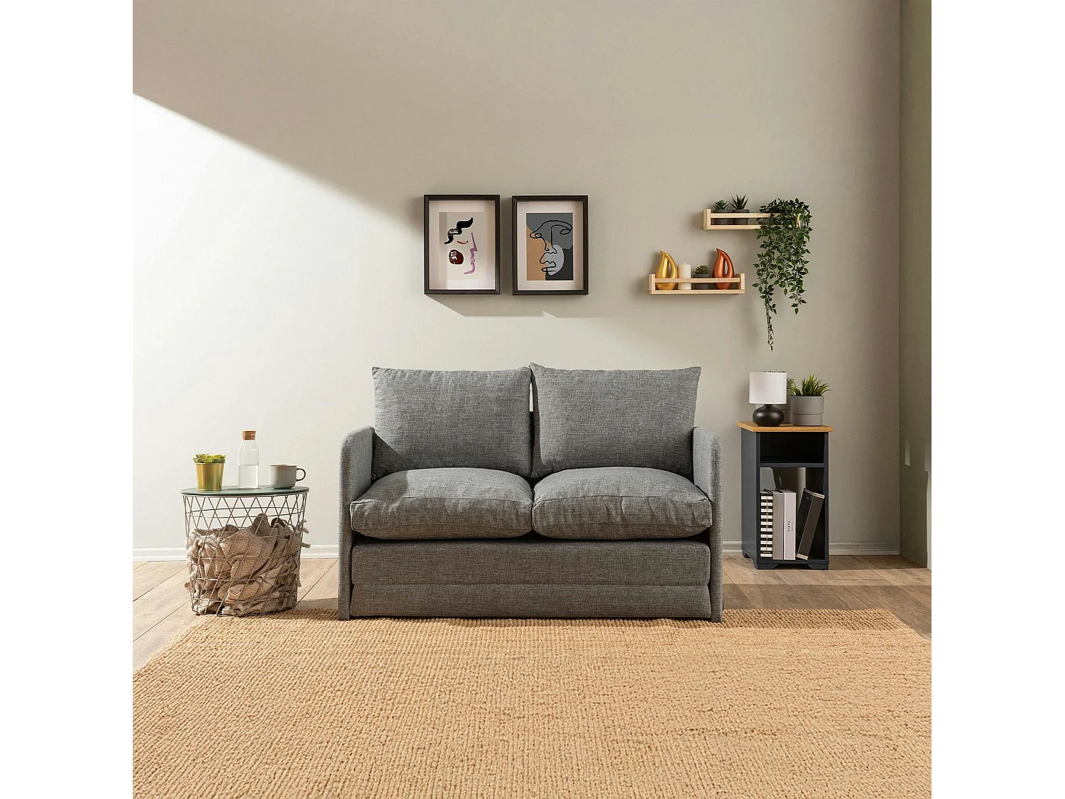 Canapé-lit d'appoint en lin gris chiné, 2 personnes ORURO