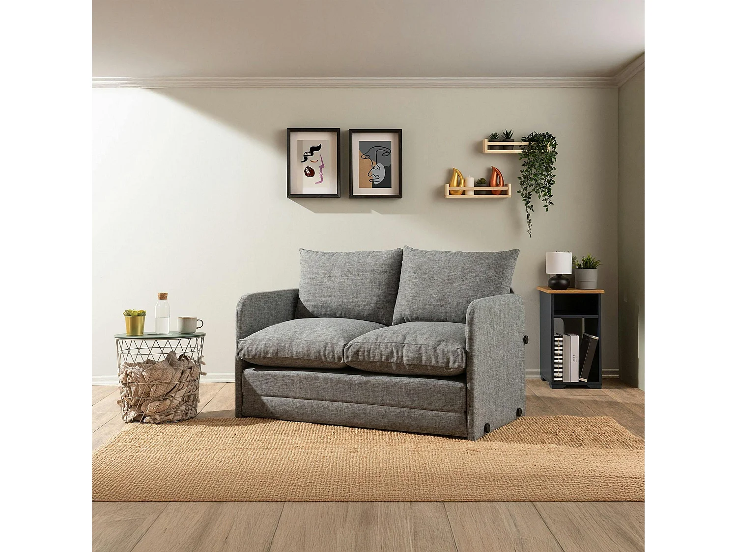Canapé-lit d'appoint en lin gris chiné, 2 personnes ORURO