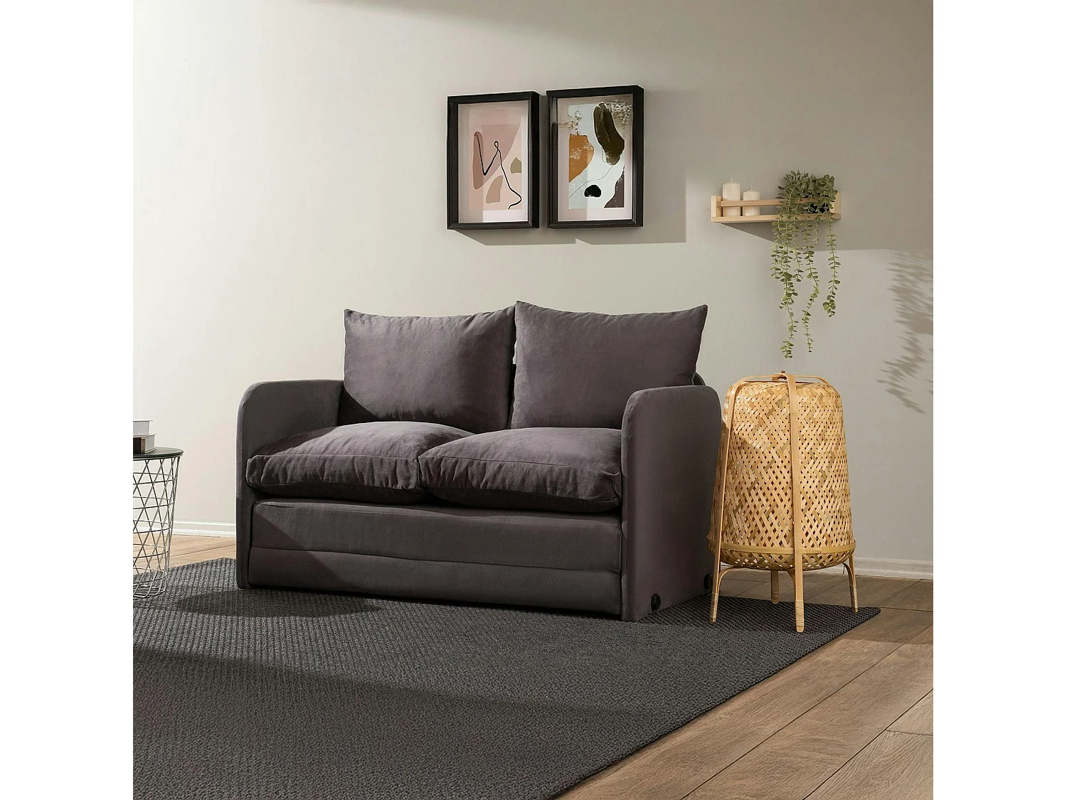 Canapé-lit d'appoint en tissu gris foncé, 2 personnes ORURO