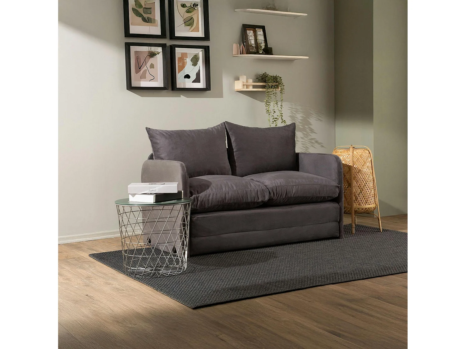 Canapé-lit d'appoint en tissu gris foncé, 2 personnes ORURO
