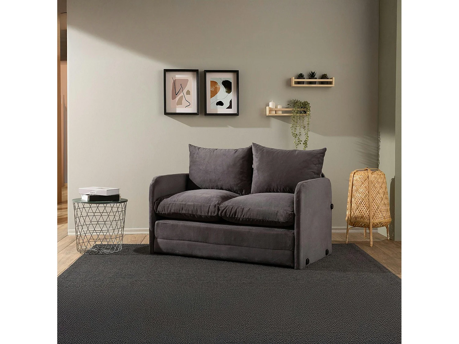 Canapé-lit d'appoint en tissu gris foncé, 2 personnes ORURO