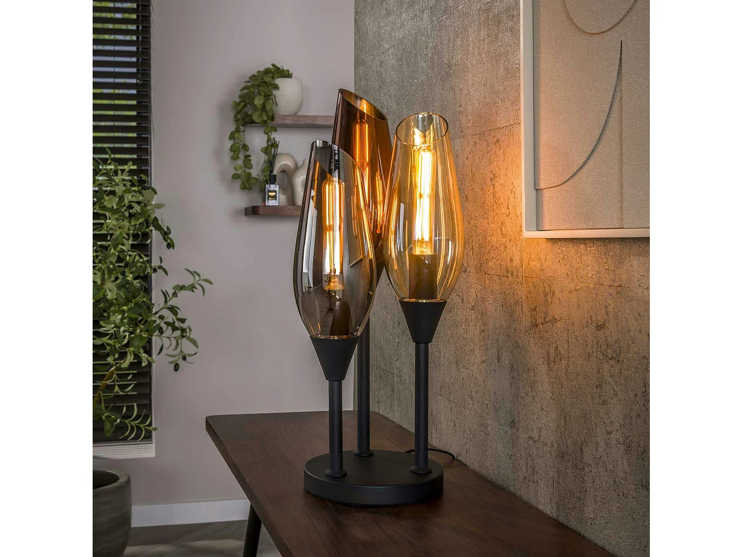 Lampe en verre design, 3 abat-jour torches NIAGARA