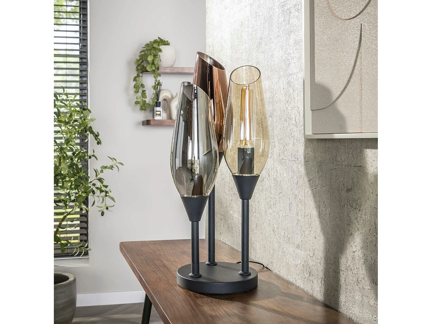 Lampe en verre design, 3 abat-jour torches NIAGARA
