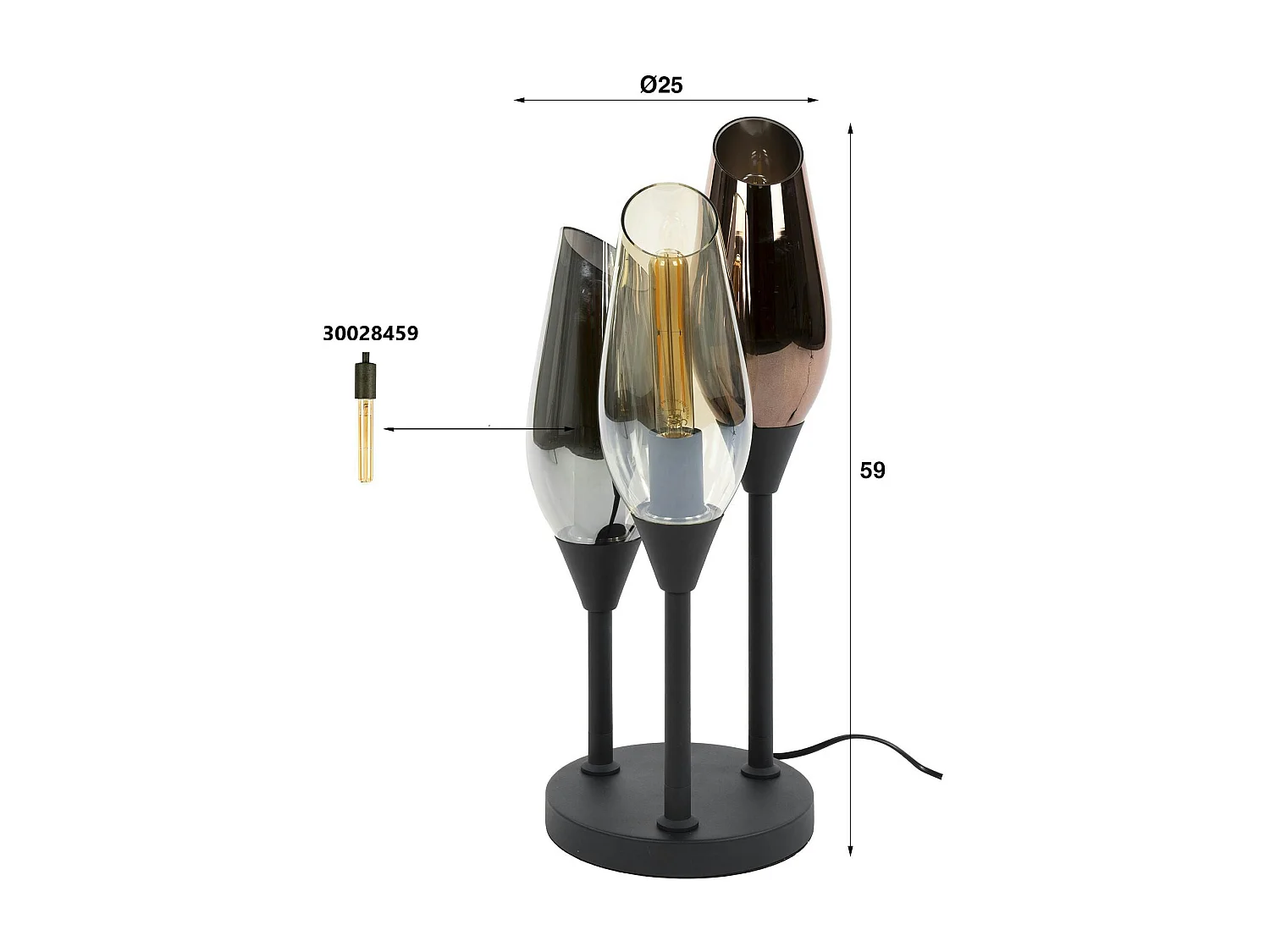Lampe en verre design, 3 abat-jour torches NIAGARA