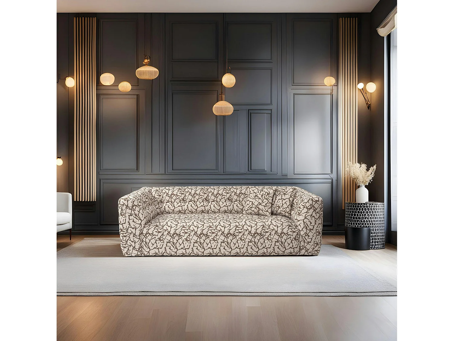 Canapé 3 places écru, décor nature RAVELLO