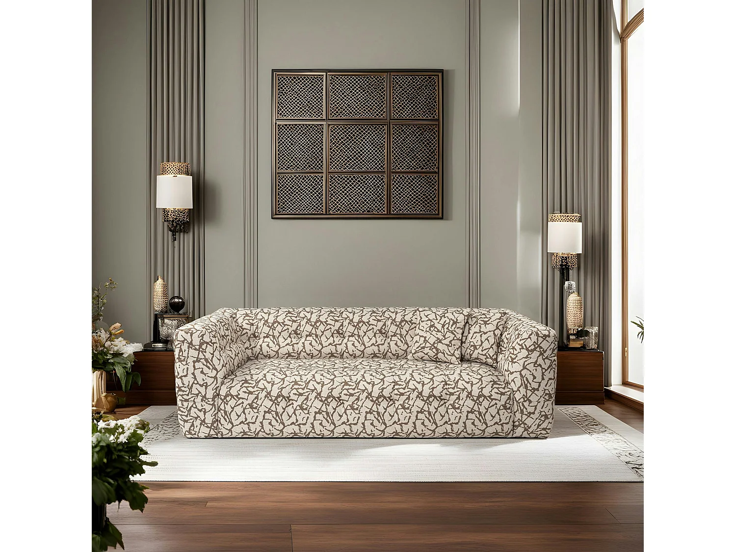 Canapé 3 places écru, décor nature RAVELLO