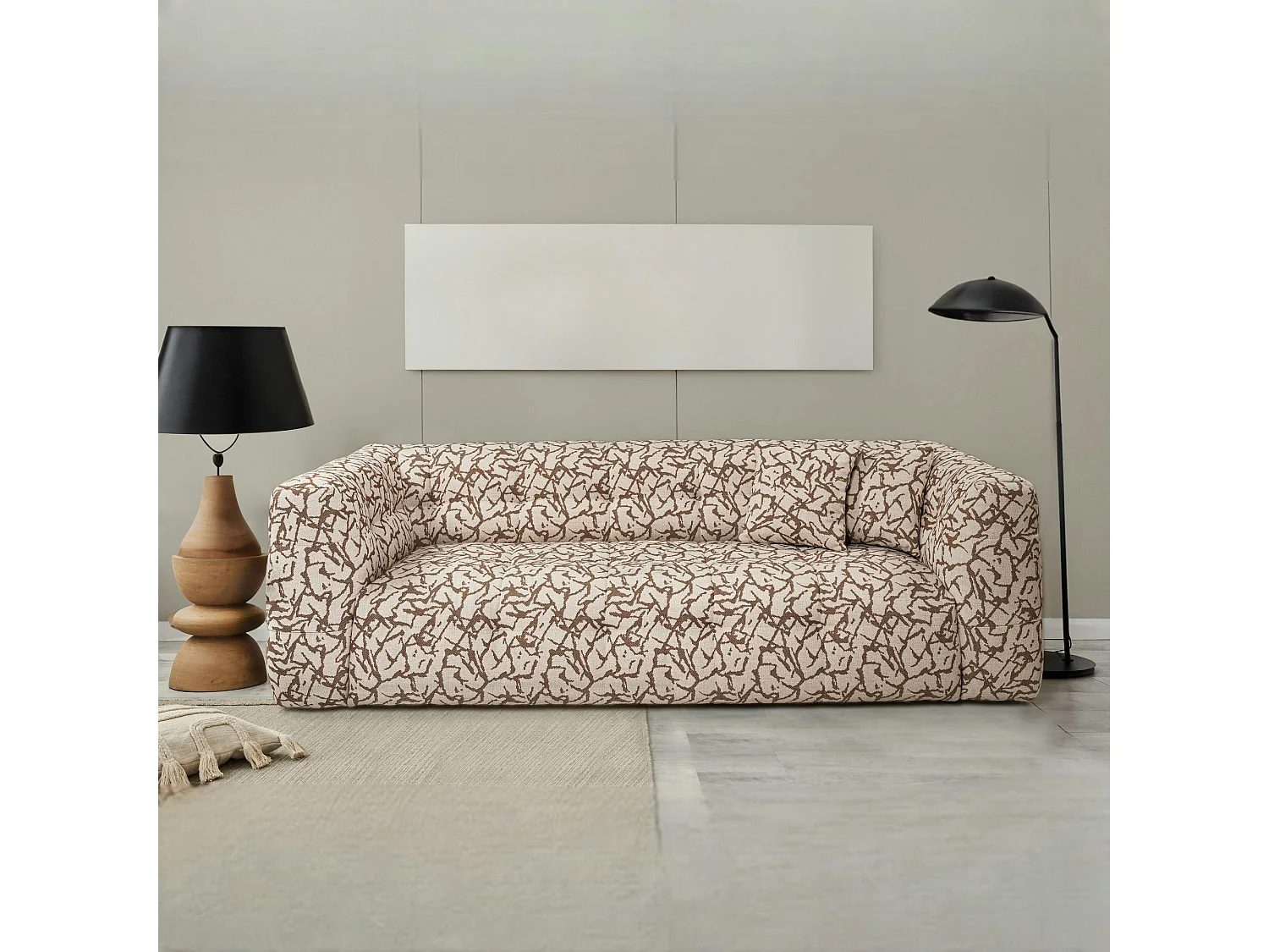 Canapé 3 places écru, décor nature RAVELLO