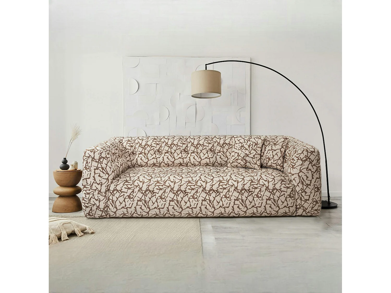 Canapé 3 places écru, décor nature RAVELLO