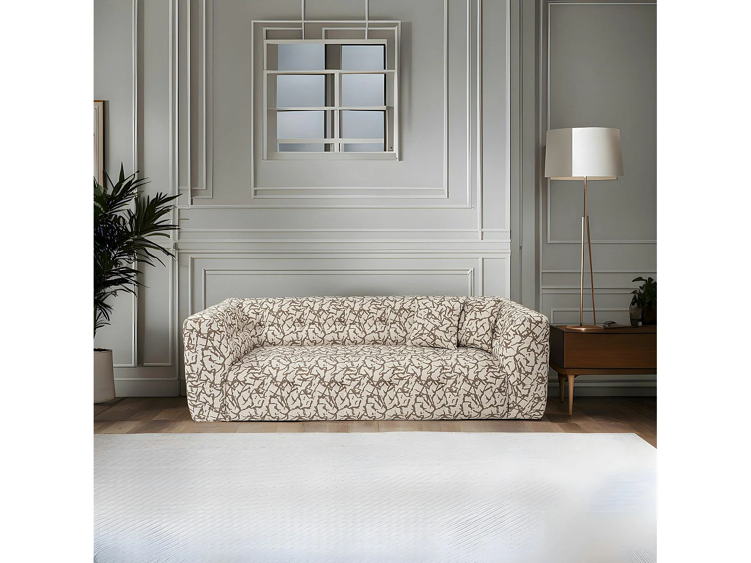 Canapé 3 places écru, décor nature RAVELLO