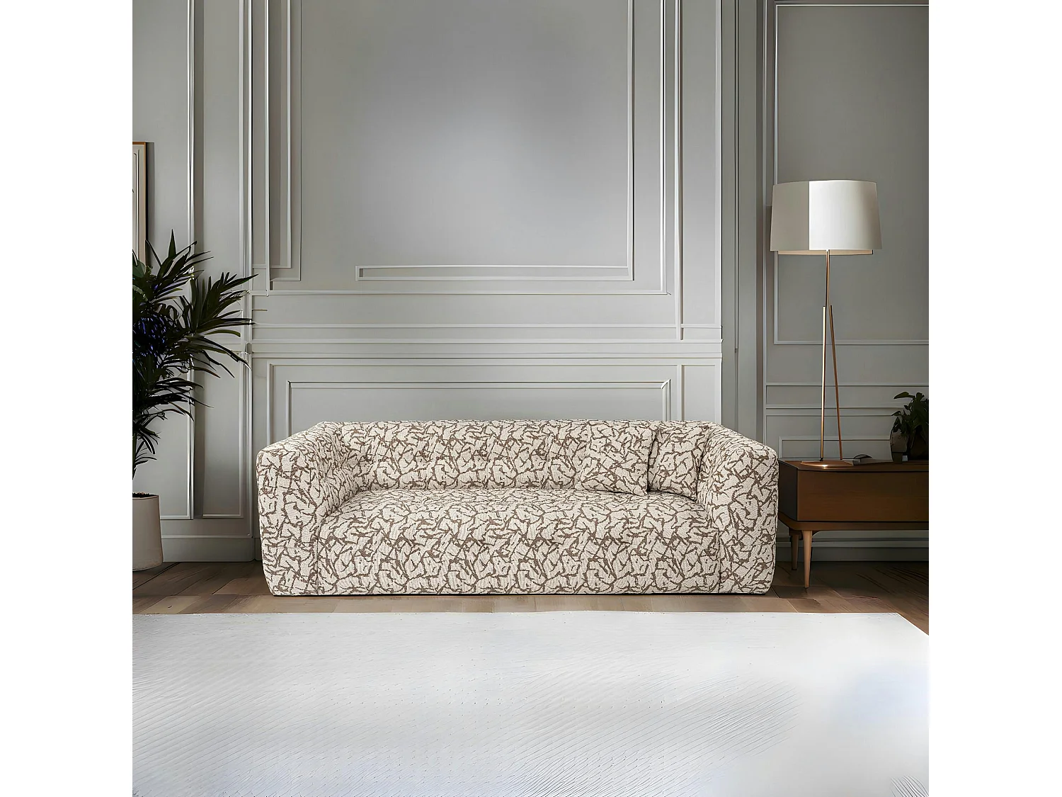 Canapé 3 places écru, décor nature RAVELLO