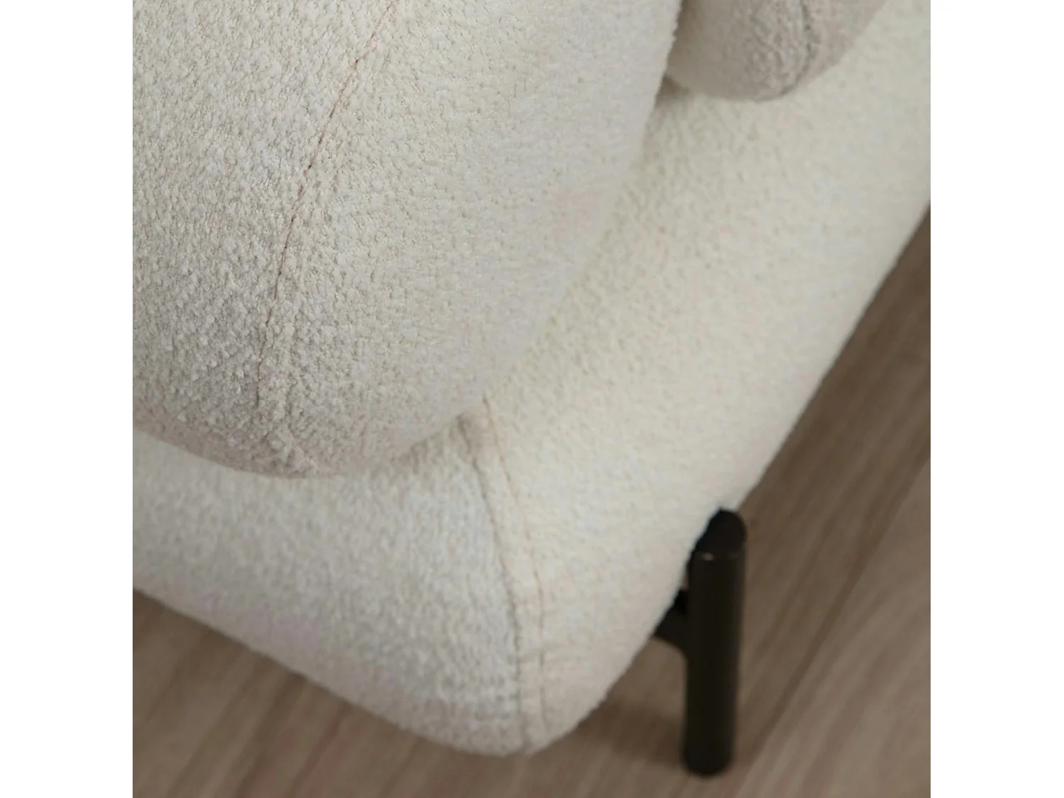 Canapé 3 places blanc bouclette, coussins ronds SION