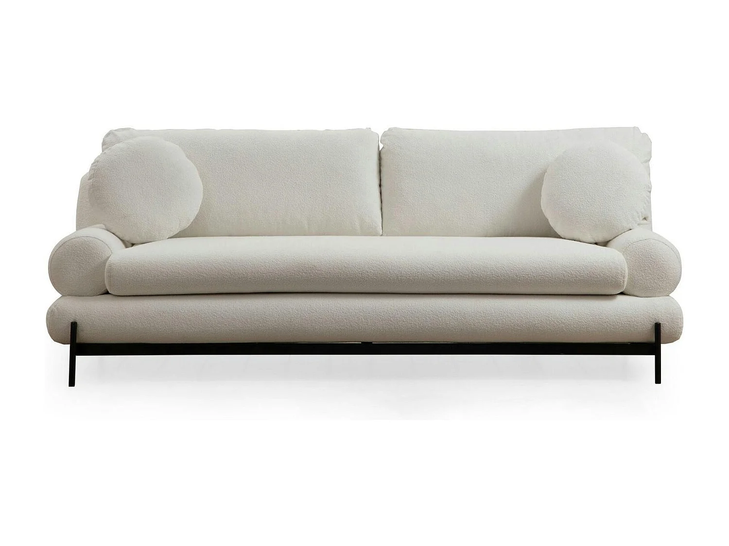 Canapé 3 places blanc bouclette, coussins ronds SION