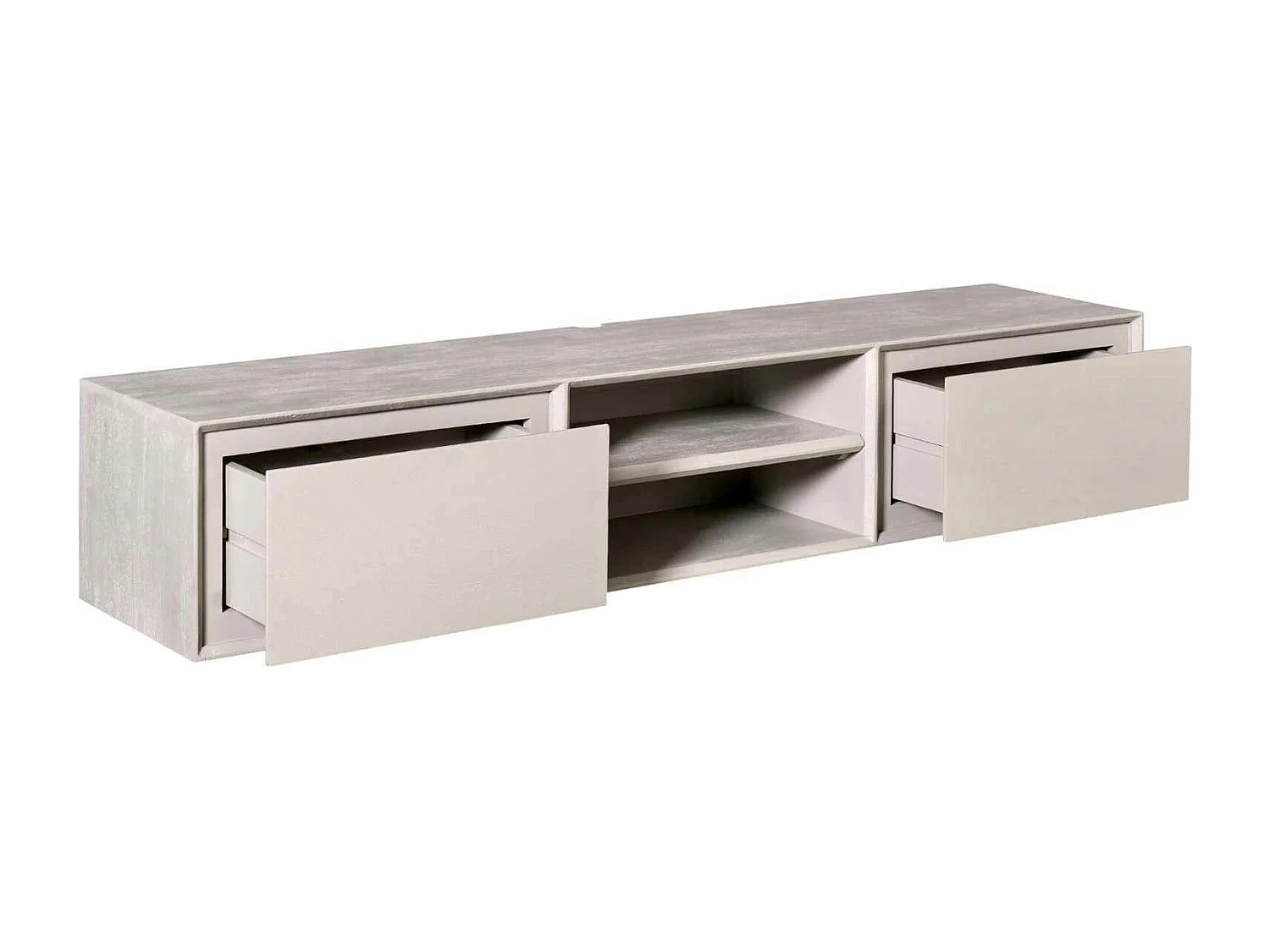 Meuble TV suspendu bois taupe 2 tiroirs 1 niche AERA