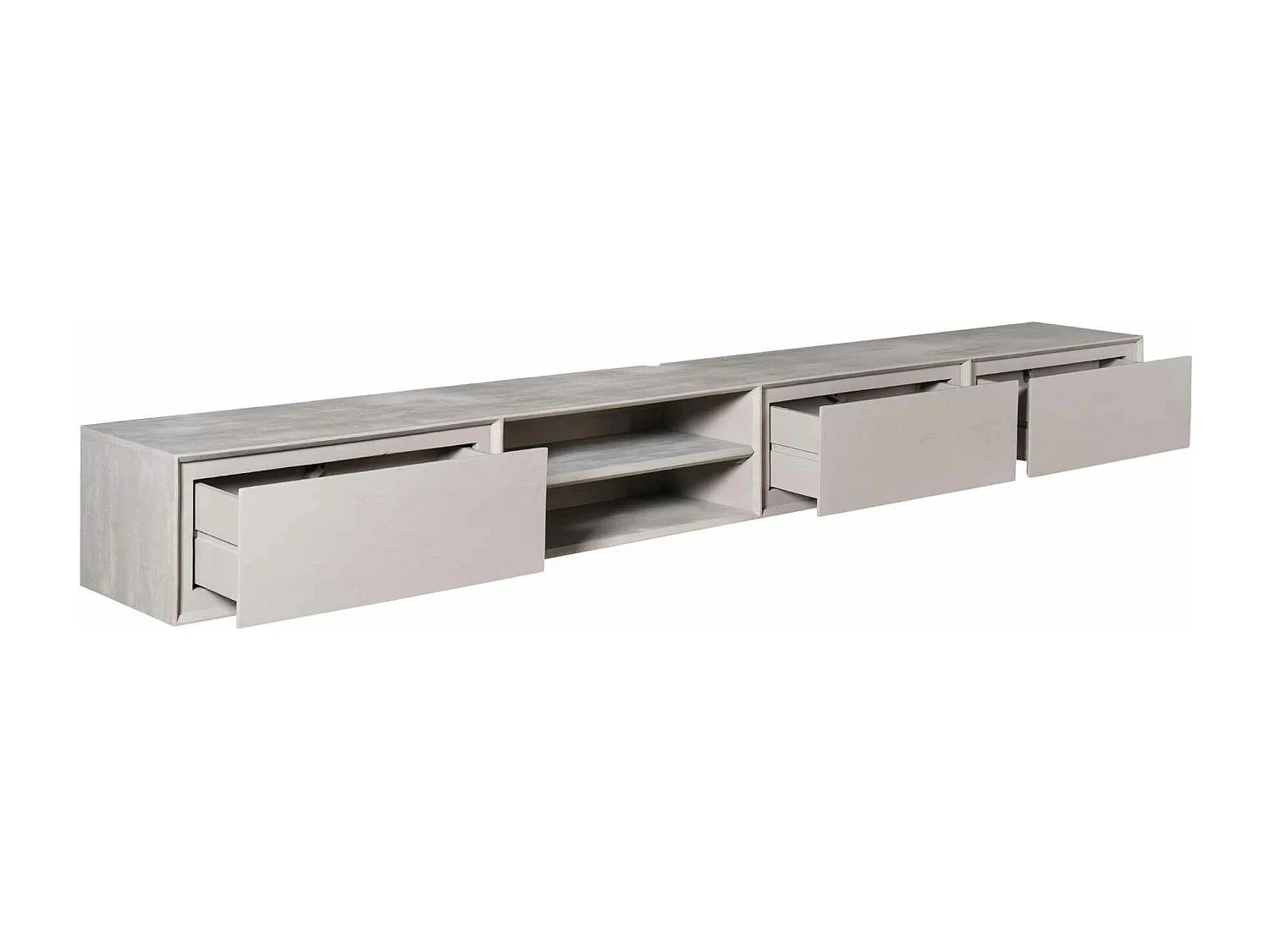 Meuble TV suspendu bois taupe 3 tiroirs 1 niche 200 cm AERA