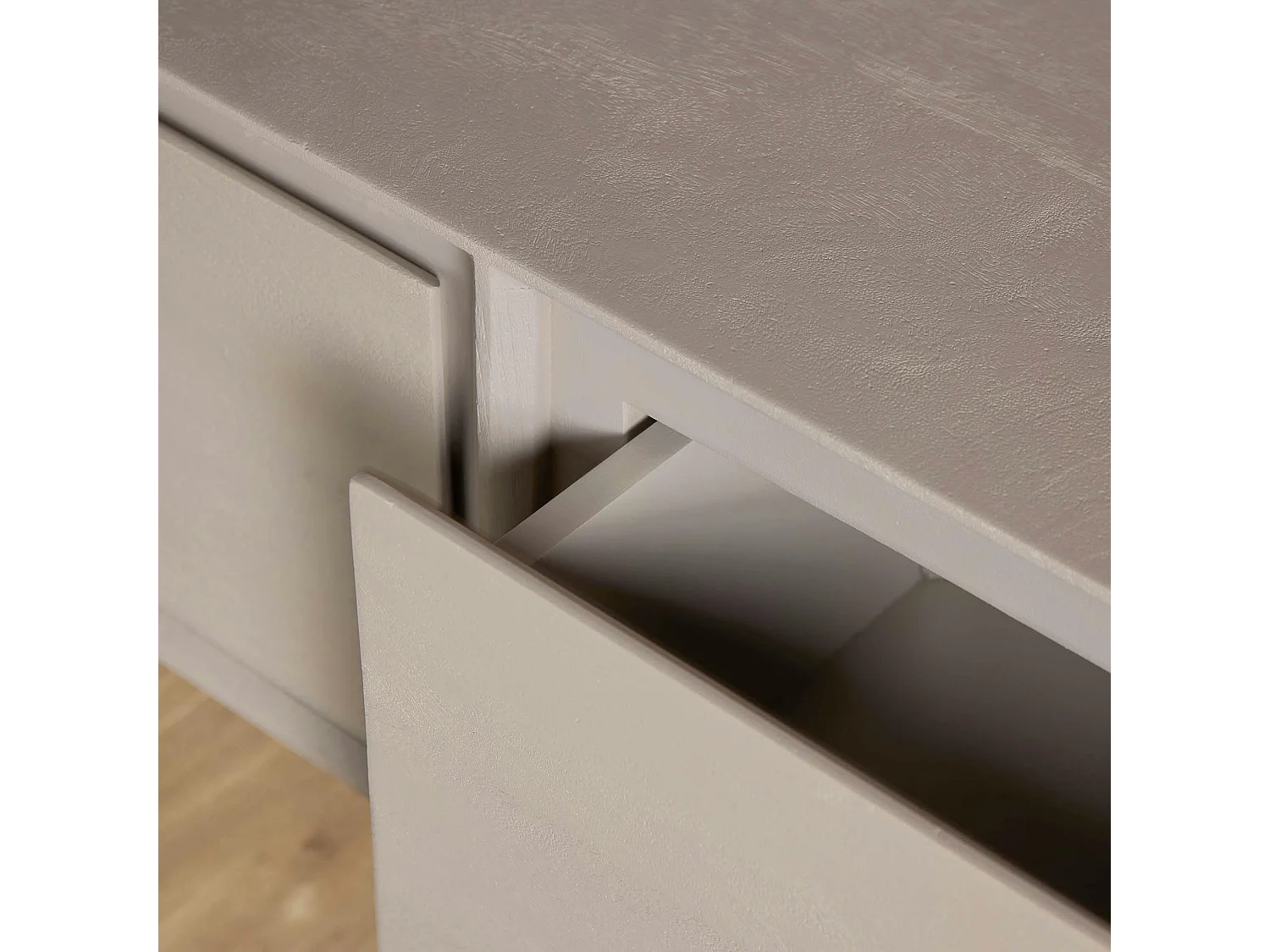 Long meuble TV suspendu bois taupe 3 tiroirs 1 niche 280 cm AERA