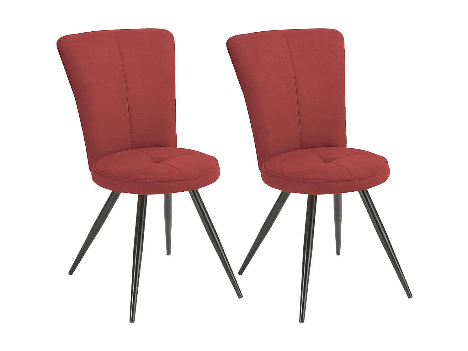 Lot de 2 chaises assise matelassée tissu toucher doux rouge pieds métal laqué anthracite - ELLIPSE