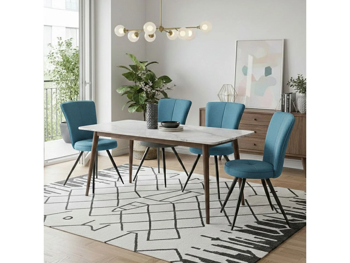 Lot de 2 chaises assise matelassée tissu toucher doux bleu pieds métal laqué anthracite - ELLIPSE