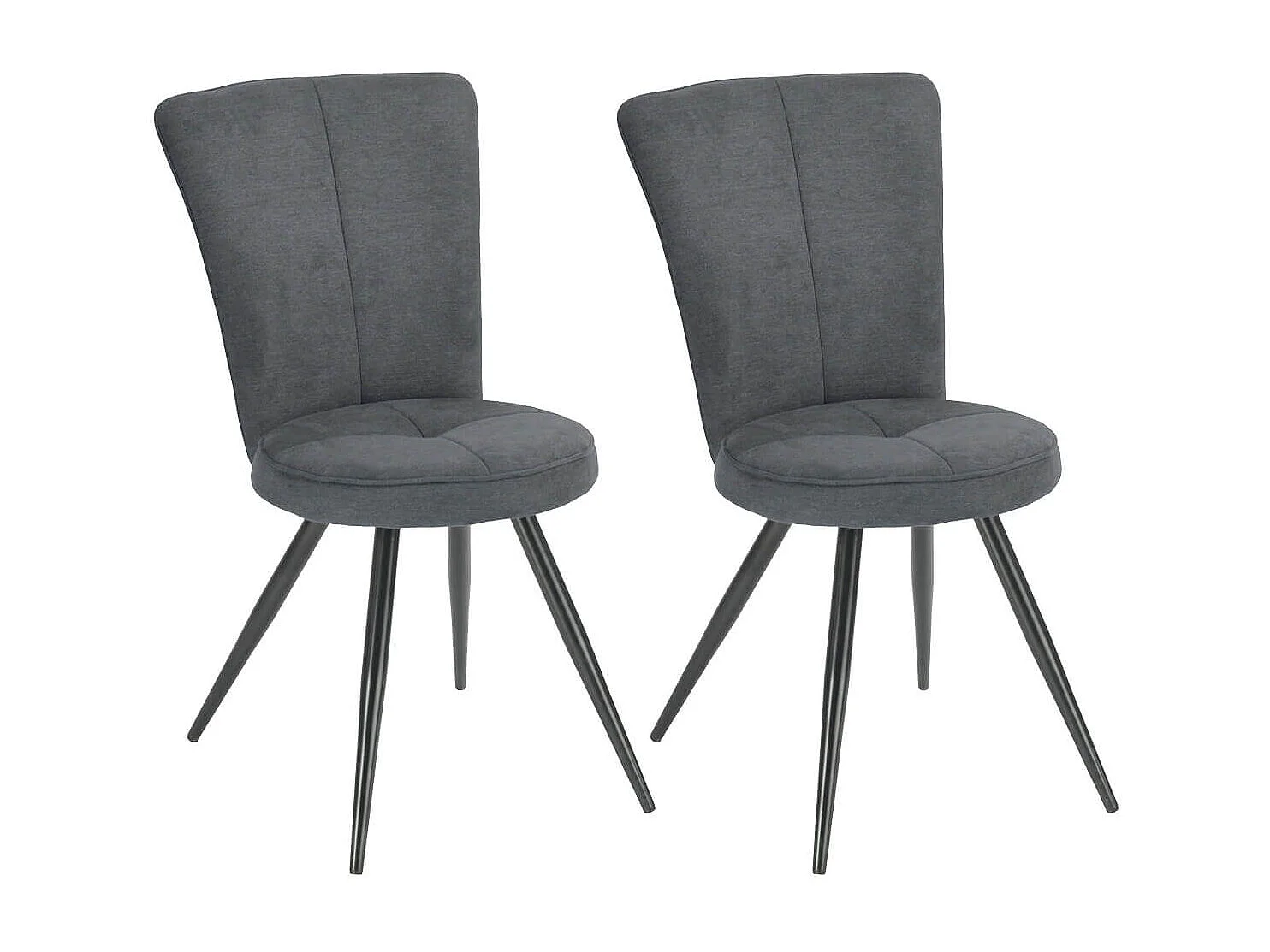 Lot de 2 chaises assise matelassée tissu toucher doux gris pieds métal laqué anthracite - ELLIPSE