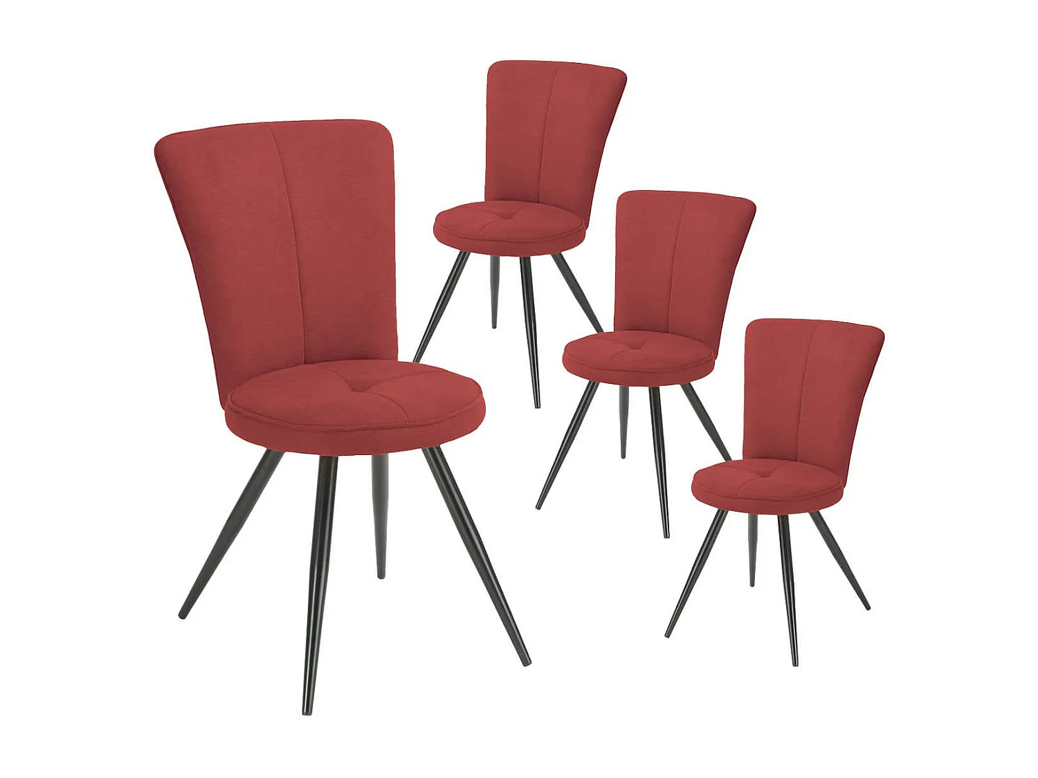 Lot de 4 chaises assise matelassée tissu toucher doux rouge pieds métal laqué anthracite - ELLIPSE