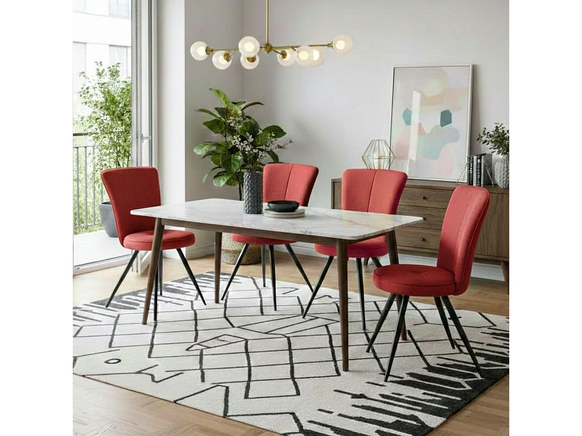 Lot de 4 chaises assise matelassée tissu toucher doux rouge pieds métal laqué anthracite - ELLIPSE