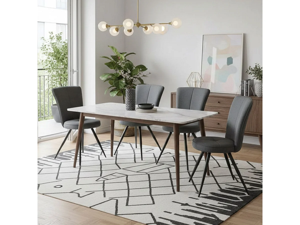 Lot de 4 chaises assise matelassée tissu toucher doux gris pieds métal laqué anthracite - ELLIPSE