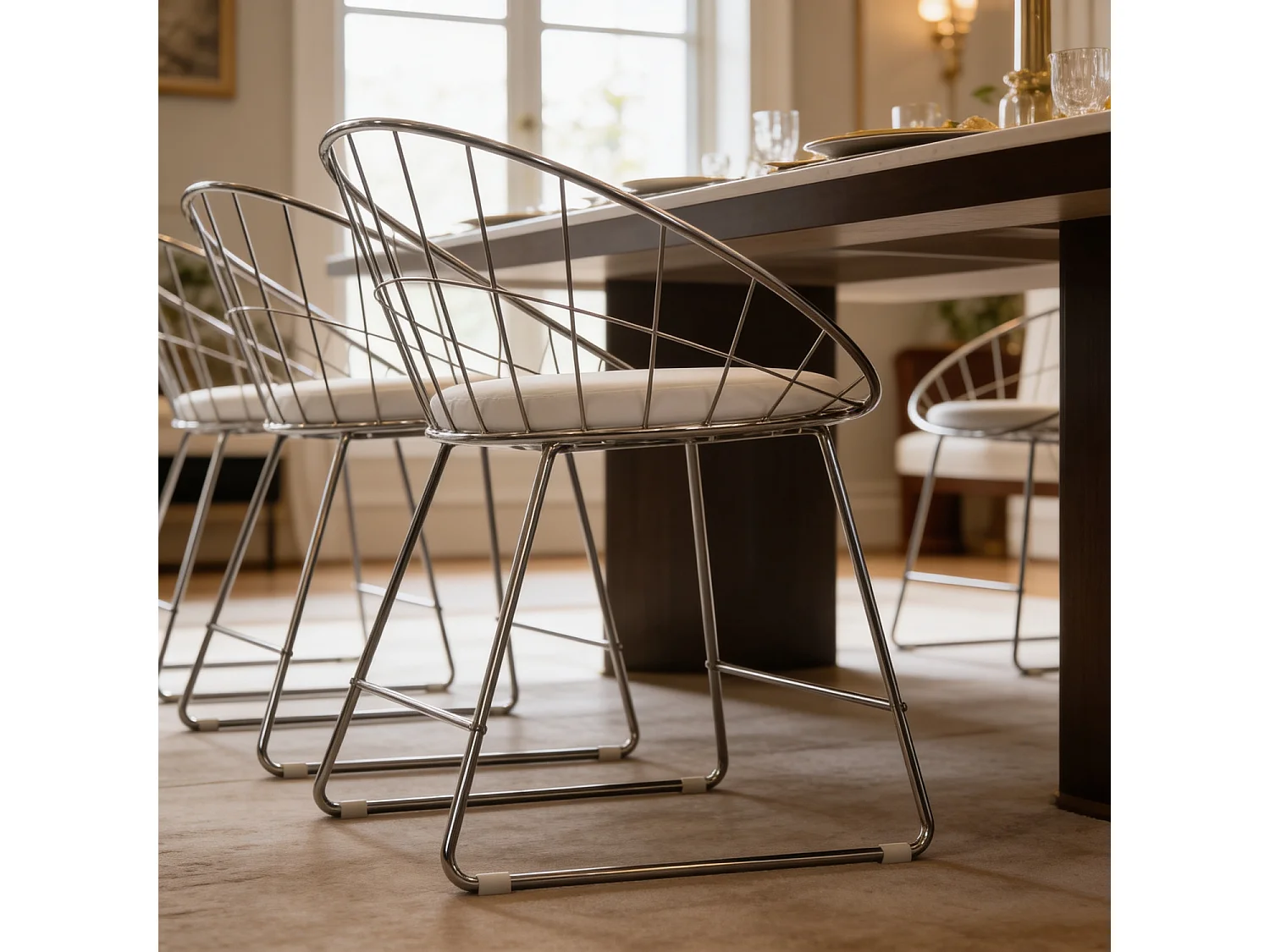 Lot de 2 chaises en métal chromé et coussin blanc ALEX - HAPPY GARDEN