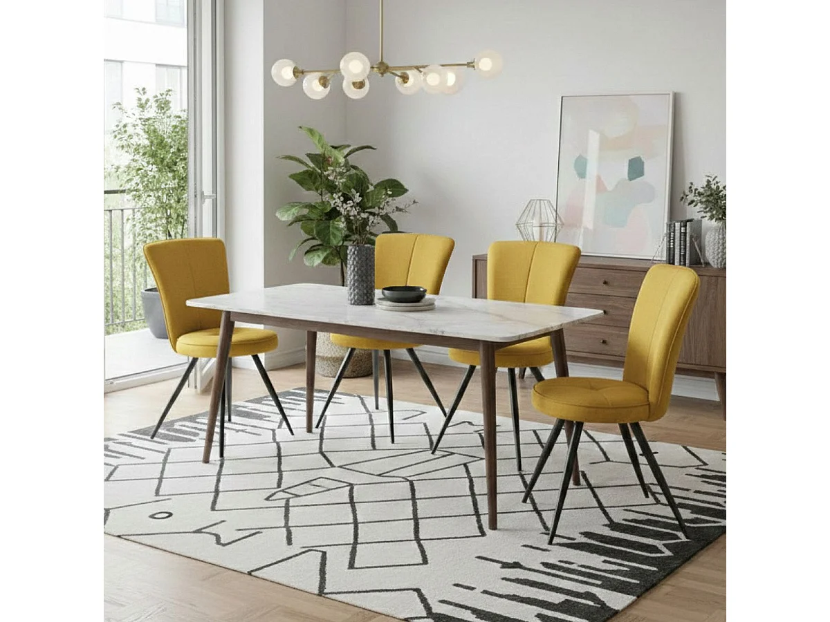 Lot de 2 chaises assise matelassée tissu toucher doux jaune pieds métal laqué anthracite - ELLIPSE