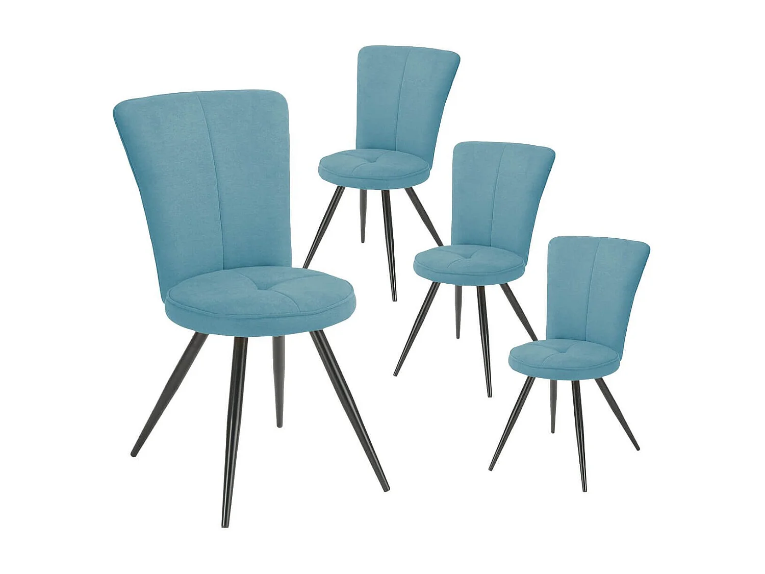 Lot de 4 chaises assise matelassée tissu toucher doux bleu pieds métal laqué anthracite - ELLIPSE